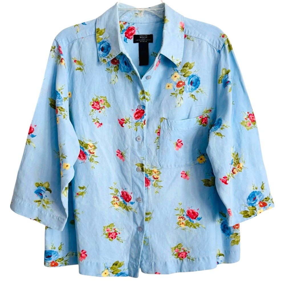 Vintage Crazy Horse A Liz Claiborne Co Size L Linen Blend Button Up Shirt